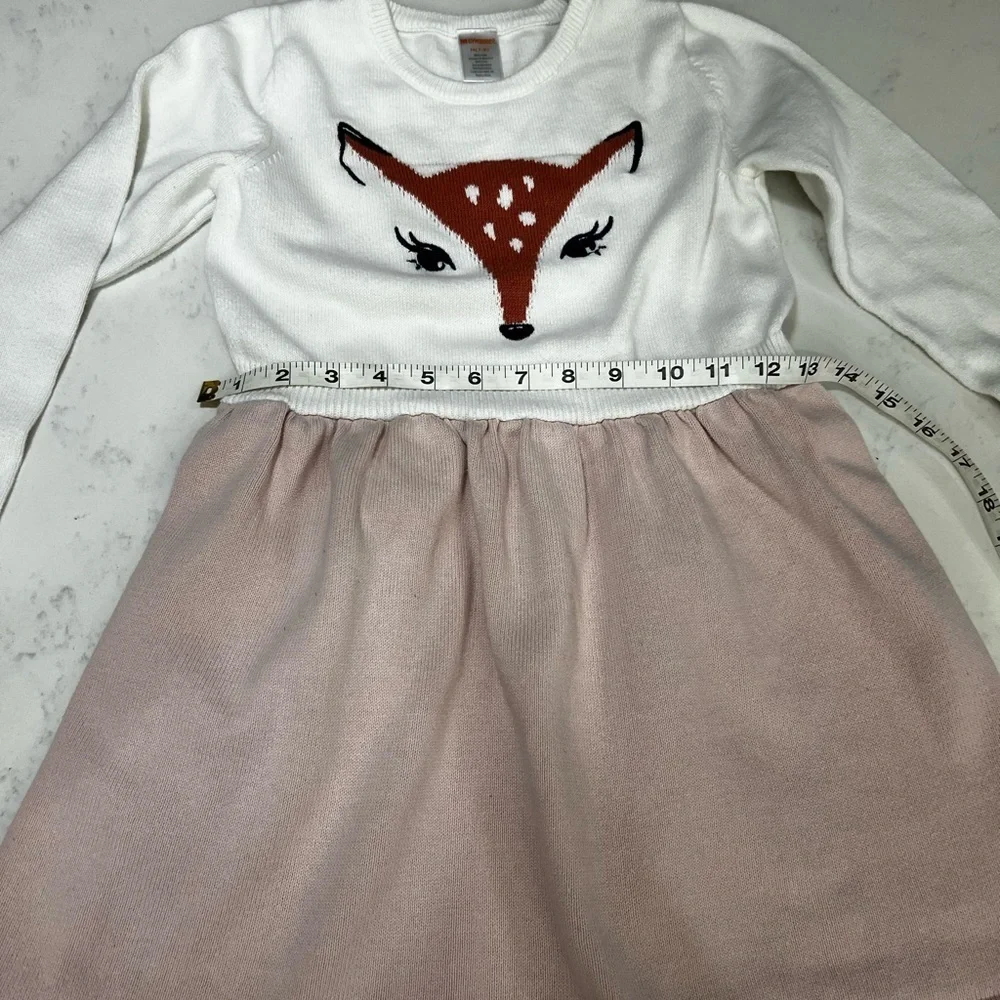 Gymboree White and Pink Fox Sweater Dress